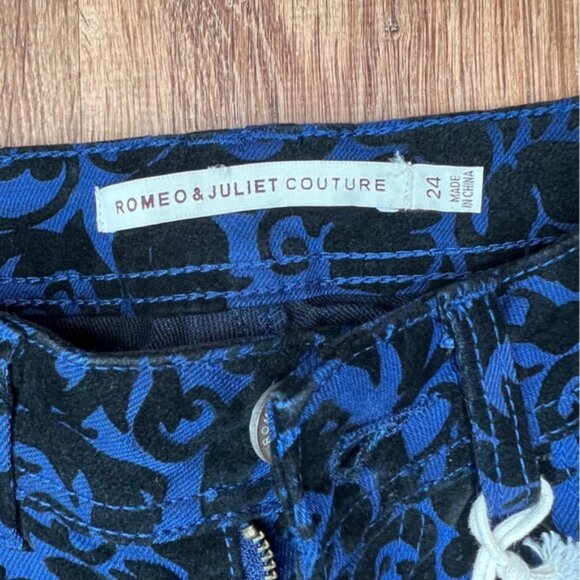 NWT ROMEO & JULIET COUTURE Skinny Navy Scroll Velvet Pants Pockets RJ29169 Sz 24 - Picture 4 of 14